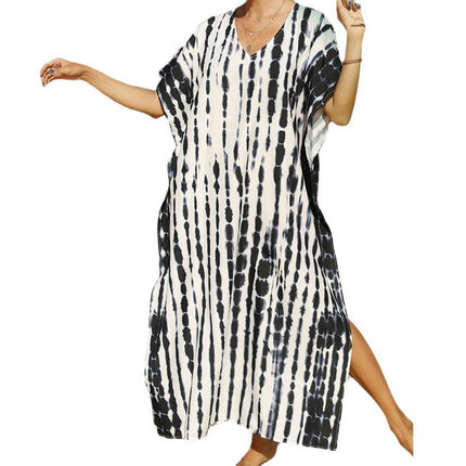 Women V Neck Short Sleeve Beach Loose Dress Bikini Swimsuit Cover Up