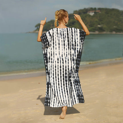 Women V Neck Short Sleeve Beach Loose Dress Bikini Swimsuit Cover Up