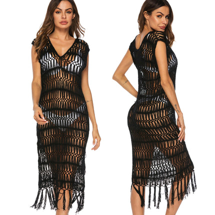 Women'S Hollow Out Crochet Cover Up Swimsuit Tassel Dresses