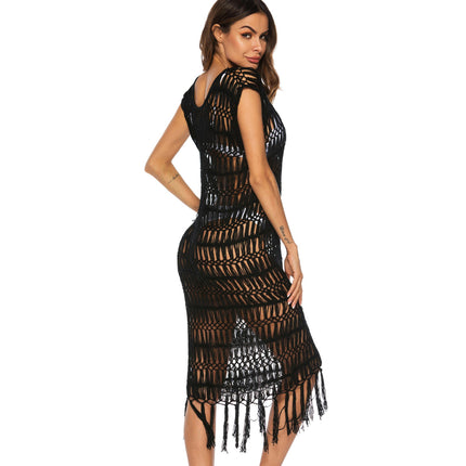 Women'S Hollow Out Crochet Cover Up Swimsuit Tassel Dresses