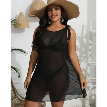 Women's Hollow Out Mesh Beach Dress Loose Swimwear Cover Ups Plus Size-A1