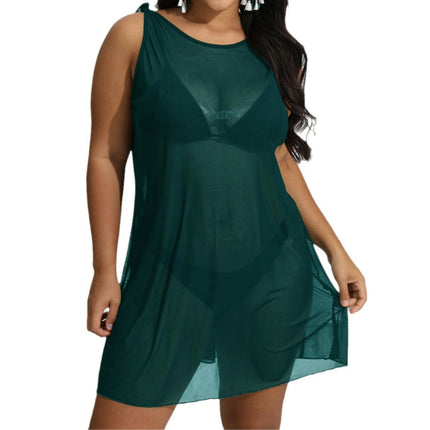 Women's Hollow Out Mesh Beach Dress Loose Swimwear Cover Ups Plus Size-A1