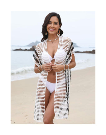 Women's Crochet Knitted Beach Cover Up Swimsuit Open Front Hollow Out Cardigan