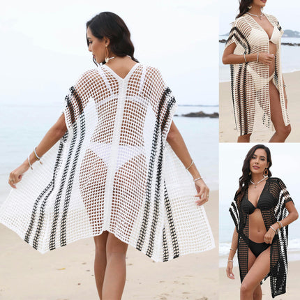 Women's Crochet Knitted Beach Cover Up Swimsuit Open Front Hollow Out Cardigan