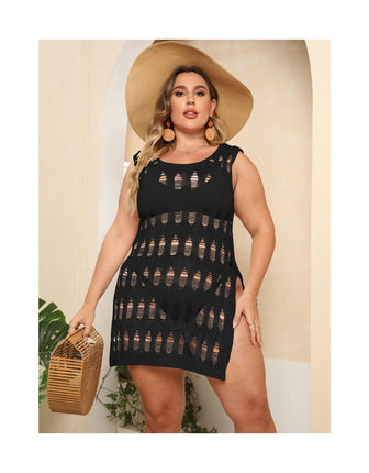 Women's Crochet Cover Ups Hollow Out Sleeveless Swimsuit Coverup Summer Beach Dress