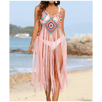 Beach Swimsuit Cover Up Women Crochet Bikini Coverups Summer Tassel Dress