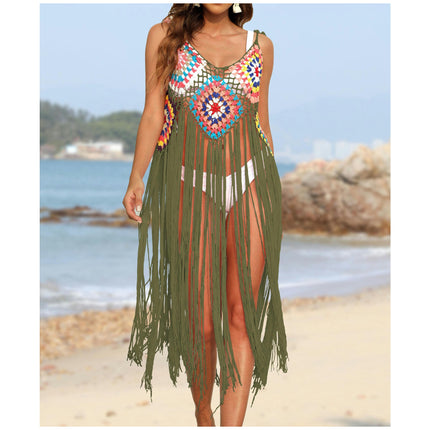 Beach Swimsuit Cover Up Women Crochet Bikini Coverups Summer Tassel Dress