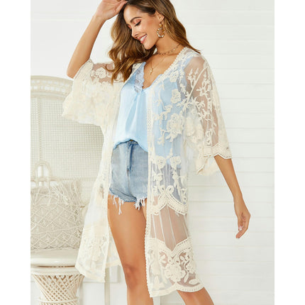 Women's Flowy Bathing Suit Cardigan Lace Crochet Swimwear Cover Ups