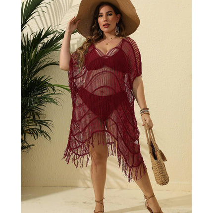 Swimsuits Cover Up for Women Crochet Hollow Out Tassel Bathing Suit Coverups Summer Dress-A1