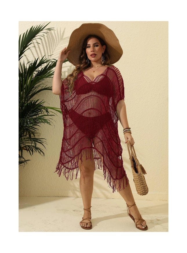 Swimsuits Cover Up for Women Crochet Hollow Out Tassel Bathing Suit Coverups Summer Dress-A1