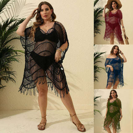 Swimsuits Cover Up for Women Crochet Hollow Out Tassel Bathing Suit Coverups Summer Dress-A1