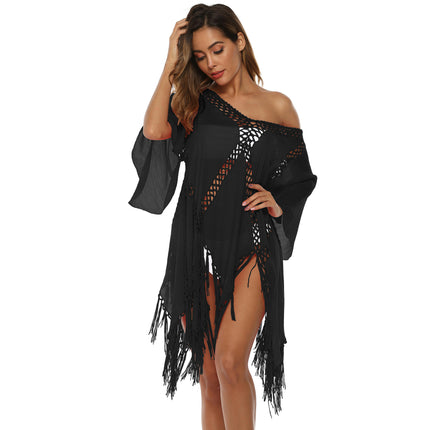 Womens Swimsuit Cover Up Crochet Bikini Coverups Beach Bathing Suit Hollow Out Tassel Dress