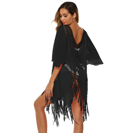 Womens Swimsuit Cover Up Crochet Bikini Coverups Beach Bathing Suit Hollow Out Tassel Dress