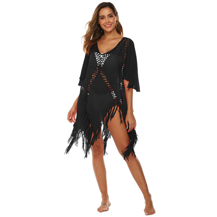 Womens Swimsuit Cover Up Crochet Bikini Coverups Beach Bathing Suit Hollow Out Tassel Dress