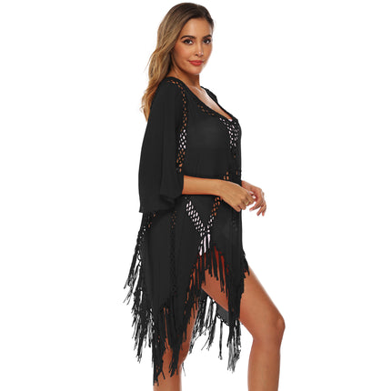 Womens Swimsuit Cover Up Crochet Bikini Coverups Beach Bathing Suit Hollow Out Tassel Dress