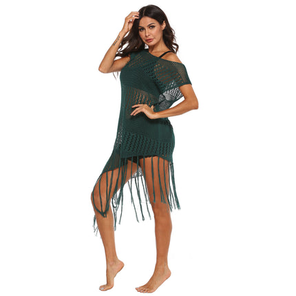 Sheer Bikini Cover Up for Women Hollow Out Swimsuit Coverups Sexy Tassel Beach Dress