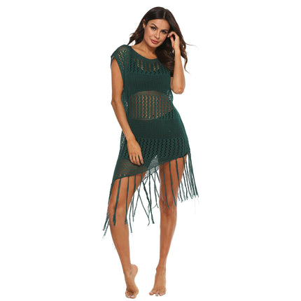 Sheer Bikini Cover Up for Women Hollow Out Swimsuit Coverups Sexy Tassel Beach Dress