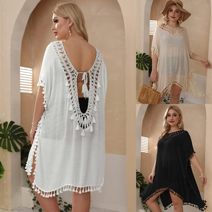 Womens Plus Size Swimsuits Cover Ups Crochet Tassels Beach Coverups Dress