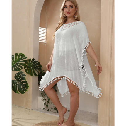 Womens Plus Size Swimsuits Cover Ups Crochet Tassels Beach Coverups Dress