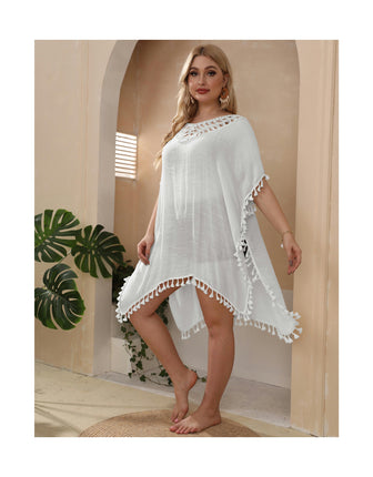 Womens Plus Size Swimsuits Cover Ups Crochet Tassels Beach Coverups Dress