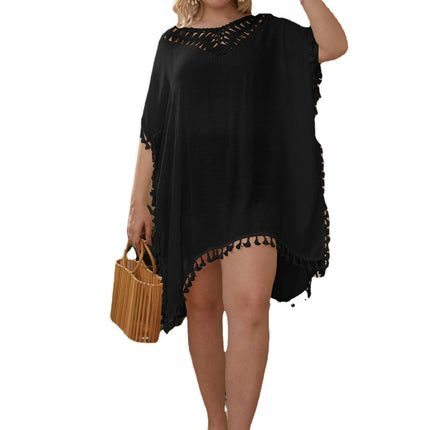 Womens Plus Size Swimsuits Cover Ups Crochet Tassels Beach Coverups Dress