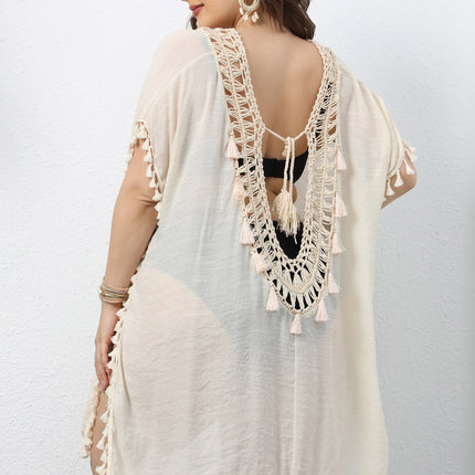 Womens Plus Size Swimsuits Cover Ups Crochet Tassels Beach Coverups Dress