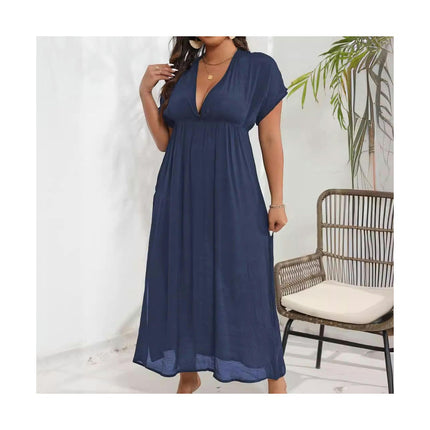 Women's Plus Size V Neck Bathing Suit Coverups Slits Long Dress