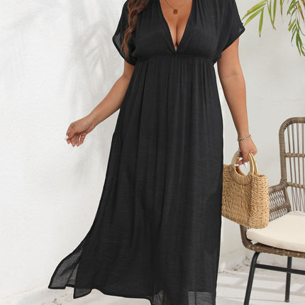 Women's Plus Size V Neck Bathing Suit Coverups Slits Long Dress