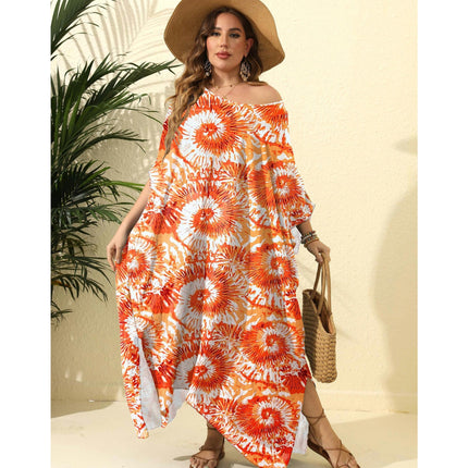 Plus Size Beach Kaftan Dresses for Women Print Long Swimsuit Cover Ups