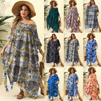 Plus Size Beach Kaftan Dresses for Women Print Long Swimsuit Cover Ups