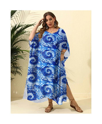 Plus Size Beach Kaftan Dresses for Women Print Long Swimsuit Cover Ups