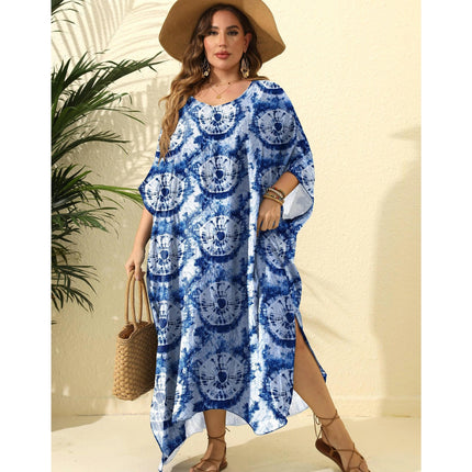 Plus Size Beach Kaftan Dresses for Women Print Long Swimsuit Cover Ups