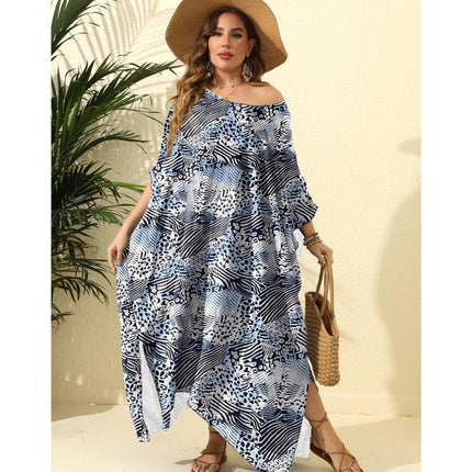 Plus Size Beach Kaftan Dresses for Women Print Long Swimsuit Cover Ups