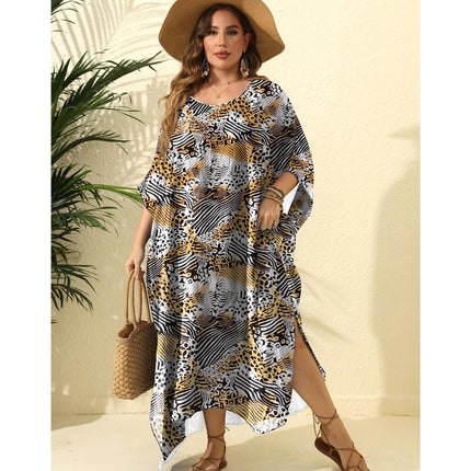 Plus Size Beach Kaftan Dresses for Women Print Long Swimsuit Cover Ups