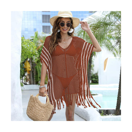 Crochet Swimsuit Coverup for Women Hollow Out Knit Beach Bathing Suit Tassel Cover Ups