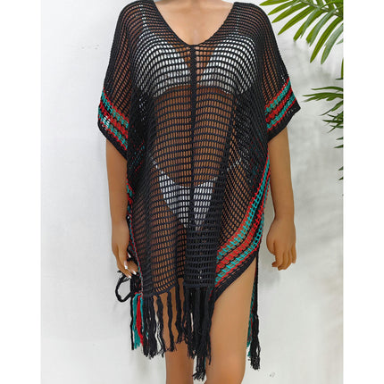 Crochet Swimsuit Coverup for Women Hollow Out Knit Beach Bathing Suit Tassel Cover Ups