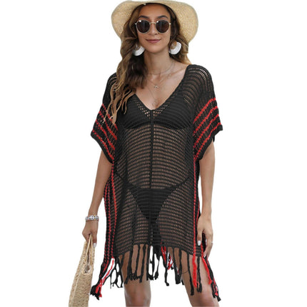 Crochet Swimsuit Coverup for Women Hollow Out Knit Beach Bathing Suit Tassel Cover Ups