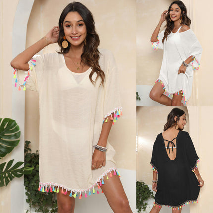 Women's Swimsuit Beach Cover Ups Chiffon Bikini Bathing Suit Tassels Dress