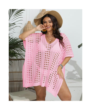 Swimsuit Coverup for Women Hollow Out Crochet Knit Loose Casual Bathing Suit Cover Ups