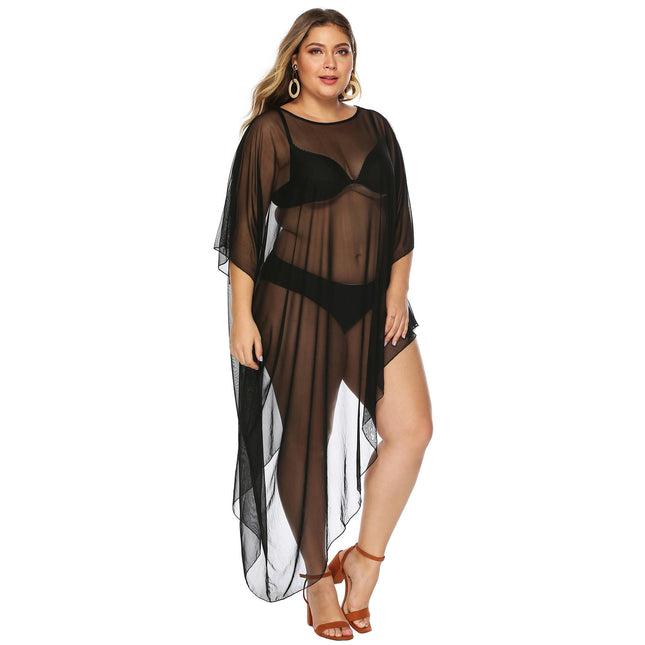 Women's Plus Size Swimsuit Beach Bikini Cover up Mesh Dress See Through Dress