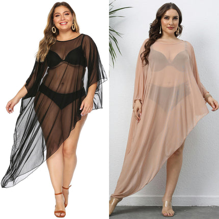 Women's Plus Size Swimsuit Beach Bikini Cover up Mesh Dress See Through Dress