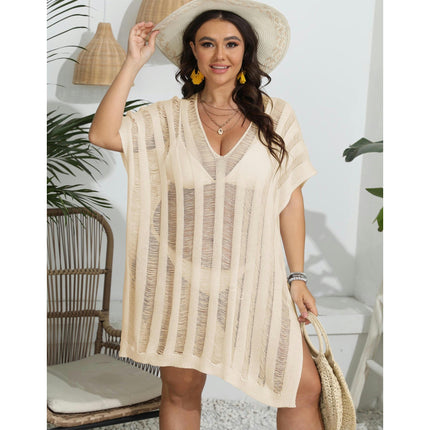 Women Plus Size Hollow Out Swimsuit Crochet Knit Bathing Suit Bikini Cover Ups Dress