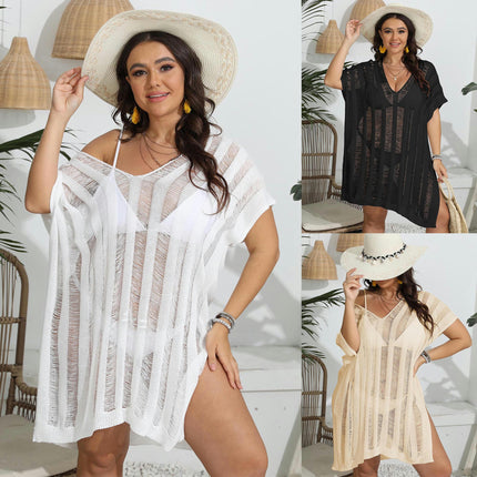 Women Plus Size Hollow Out Swimsuit Crochet Knit Bathing Suit Bikini Cover Ups Dress