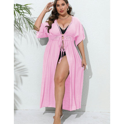 Womens Long Lace Cover up Bikini Coverups Kimono Tie Front Swimsuit Cardigan