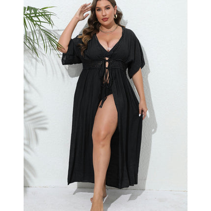 Womens Long Lace Cover up Bikini Coverups Kimono Tie Front Swimsuit Cardigan