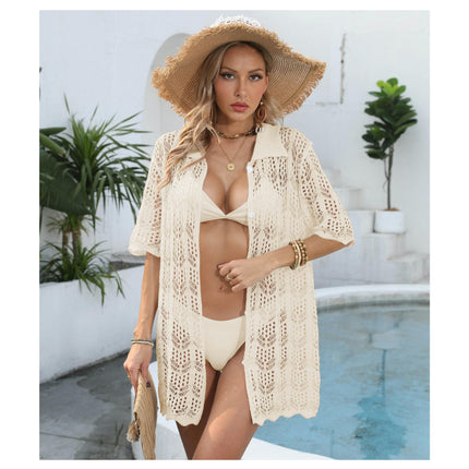 Women's Button Down Hollow Out Crochet Swimsuits Beach Cover Ups