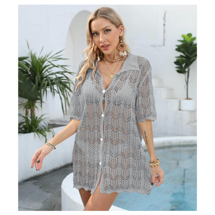 Women's Button Down Hollow Out Crochet Swimsuits Beach Cover Ups