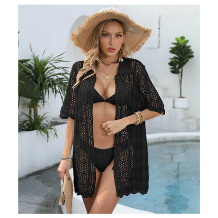 Women's Button Down Hollow Out Crochet Swimsuits Beach Cover Ups