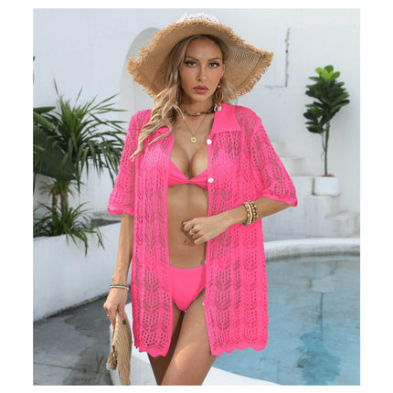 Women's Button Down Hollow Out Crochet Swimsuits Beach Cover Ups