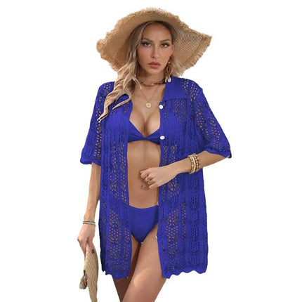 Women's Button Down Hollow Out Crochet Swimsuits Beach Cover Ups